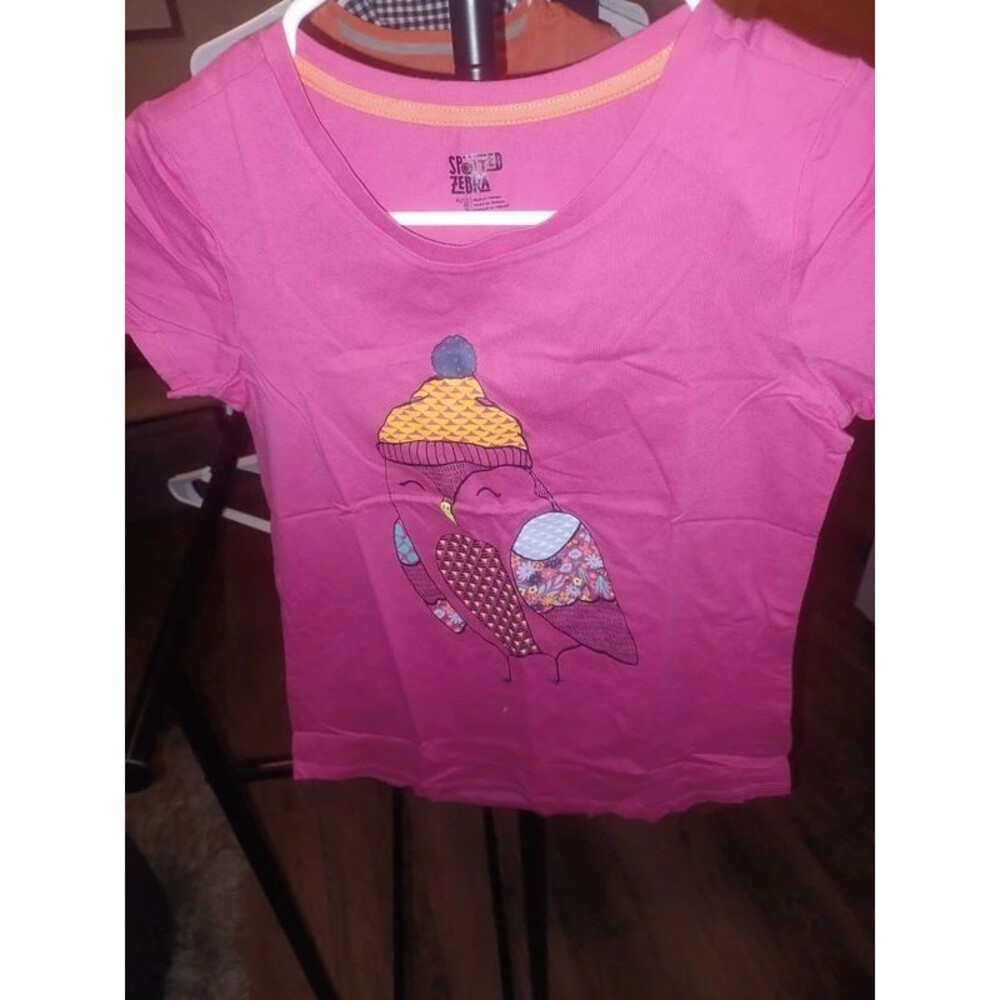 Girls Size XL (12) Pink Spotted Zebra Short Sleeve T-Shirt – Cute Bird Graphic